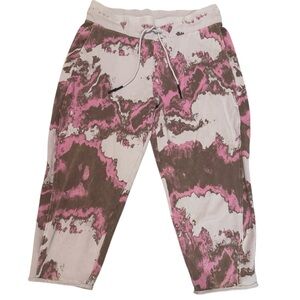 JoyLab Mid-Rise French Terry Acid Wash Pink and Brown Tie-Dye Joggers